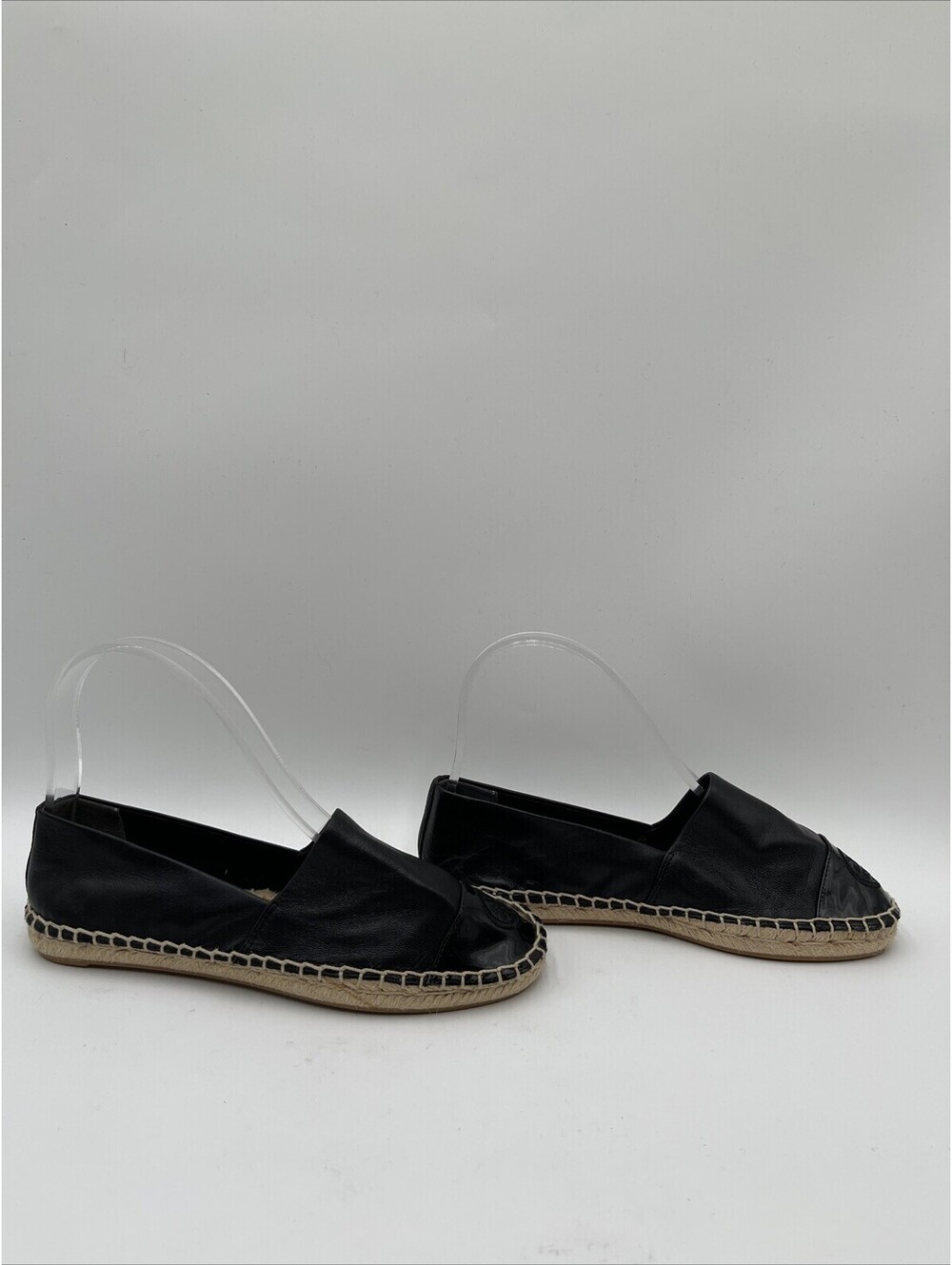 Tory Burch Women's Leather Color Block Espadrille Flats Black Size 5.5M